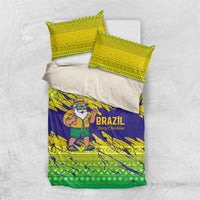 Brazil Christmas Bedding Set with Tropical Santa Tribal Pattern National Colors and Merry Christmas Text Design - Wonder Print Shop