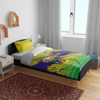 Brazil Christmas Bedding Set with Tropical Santa Tribal Pattern National Colors and Merry Christmas Text Design - Wonder Print Shop