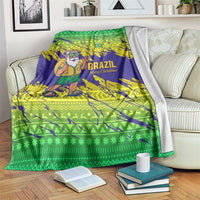 Brazil Christmas Blanket with Tropical Santa Tribal Pattern National Colors and Merry Christmas Text Design - Wonder Print Shop