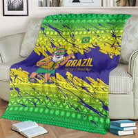 Brazil Christmas Blanket with Tropical Santa Tribal Pattern National Colors and Merry Christmas Text Design - Wonder Print Shop