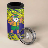 Brazil Christmas 4 in 1 Can Cooler Tumbler with Tropical Santa Tribal Pattern National Colors and Merry Christmas Text Design - Wonder Print Shop