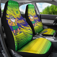 Brazil Christmas Car Seat Cover with Tropical Santa Tribal Pattern National Colors and Merry Christmas Text Design - Wonder Print Shop