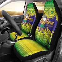 Brazil Christmas Car Seat Cover with Tropical Santa Tribal Pattern National Colors and Merry Christmas Text Design - Wonder Print Shop