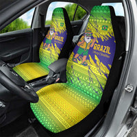 Brazil Christmas Car Seat Cover with Tropical Santa Tribal Pattern National Colors and Merry Christmas Text Design - Wonder Print Shop