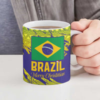 Brazil Christmas Ceramic Mug with Tropical Santa Tribal Pattern National Colors and Merry Christmas Text Design - Wonder Print Shop