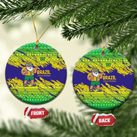 Brazil Christmas Ceramic Ornament with Tropical Santa Tribal Pattern National Colors and Merry Christmas Text Design - Wonder Print Shop