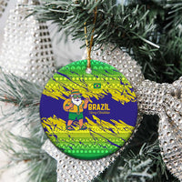Brazil Christmas Ceramic Ornament with Tropical Santa Tribal Pattern National Colors and Merry Christmas Text Design - Wonder Print Shop