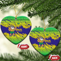 Brazil Christmas Ceramic Ornament with Tropical Santa Tribal Pattern National Colors and Merry Christmas Text Design - Wonder Print Shop