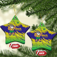 Brazil Christmas Ceramic Ornament with Tropical Santa Tribal Pattern National Colors and Merry Christmas Text Design - Wonder Print Shop