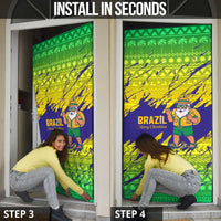 Brazil Christmas Door Cover with Tropical Santa Tribal Pattern National Colors and Merry Christmas Text Design - Wonder Print Shop