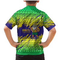 Brazil Christmas Family Matching Mermaid Dress and Hawaiian Shirt with Tropical Santa Tribal Pattern National Colors and Merry Christmas Text Design - Wonder Print Shop
