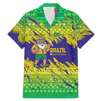 Brazil Christmas Family Matching Mermaid Dress and Hawaiian Shirt with Tropical Santa Tribal Pattern National Colors and Merry Christmas Text Design - Wonder Print Shop