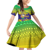 Brazil Christmas Family Matching Off Shoulder Short Dress and Hawaiian Shirt with Tropical Santa Tribal Pattern National Colors and Merry Christmas Text Design - Wonder Print Shop