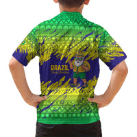 Brazil Christmas Family Matching Puletasi and Hawaiian Shirt with Tropical Santa Tribal Pattern National Colors and Merry Christmas Text Design - Wonder Print Shop