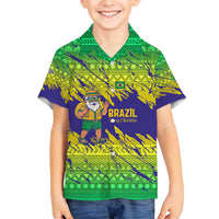 Brazil Christmas Family Matching Puletasi and Hawaiian Shirt with Tropical Santa Tribal Pattern National Colors and Merry Christmas Text Design - Wonder Print Shop