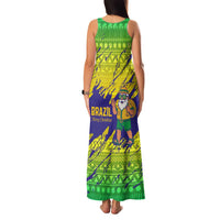 Brazil Christmas Family Matching Tank Maxi Dress and Hawaiian Shirt with Tropical Santa Tribal Pattern National Colors and Merry Christmas Text Design - Wonder Print Shop