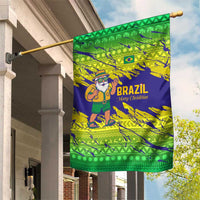 Brazil Christmas Garden Flag with Tropical Santa Tribal Pattern National Colors and Merry Christmas Text Design - Wonder Print Shop