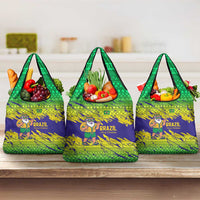 Brazil Christmas Grocery Bag with Tropical Santa Tribal Pattern National Colors and Merry Christmas Text Design - Wonder Print Shop