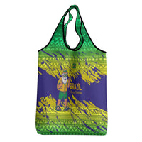 Brazil Christmas Grocery Bag with Tropical Santa Tribal Pattern National Colors and Merry Christmas Text Design - Wonder Print Shop