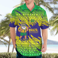 Brazil Christmas Hawaiian Shirt with Tropical Santa Tribal Pattern National Colors and Merry Christmas Text Design - Wonder Print Shop