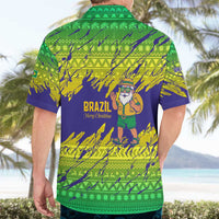 Brazil Christmas Hawaiian Shirt with Tropical Santa Tribal Pattern National Colors and Merry Christmas Text Design - Wonder Print Shop