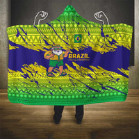 Brazil Christmas Hooded Blanket with Tropical Santa Tribal Pattern National Colors and Merry Christmas Text Design - Wonder Print Shop