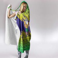 Brazil Christmas Hooded Blanket with Tropical Santa Tribal Pattern National Colors and Merry Christmas Text Design - Wonder Print Shop