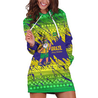 Brazil Christmas Hoodie Dress with Tropical Santa Tribal Pattern National Colors and Merry Christmas Text Design - Wonder Print Shop