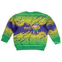 Brazil Christmas Kid Ugly Christmas Sweater with Tropical Santa Tribal Pattern National Colors and Merry Christmas Text Design - Wonder Print Shop