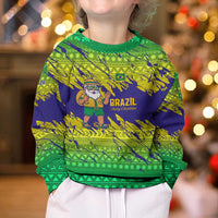 Brazil Christmas Kid Ugly Christmas Sweater with Tropical Santa Tribal Pattern National Colors and Merry Christmas Text Design - Wonder Print Shop