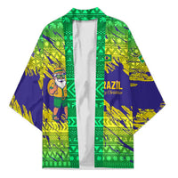 Brazil Christmas Kimono with Tropical Santa Tribal Pattern National Colors and Merry Christmas Text Design - Wonder Print Shop