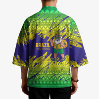 Brazil Christmas Kimono with Tropical Santa Tribal Pattern National Colors and Merry Christmas Text Design - Wonder Print Shop