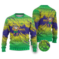 Brazil Christmas Ugly Christmas Sweater with Tropical Santa Tribal Pattern National Colors and Merry Christmas Text Design - Wonder Print Shop