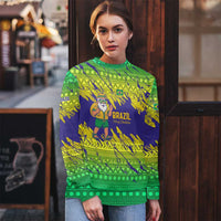 Brazil Christmas Ugly Christmas Sweater with Tropical Santa Tribal Pattern National Colors and Merry Christmas Text Design - Wonder Print Shop