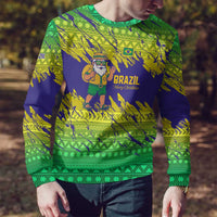Brazil Christmas Ugly Christmas Sweater with Tropical Santa Tribal Pattern National Colors and Merry Christmas Text Design - Wonder Print Shop