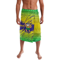 Brazil Christmas Lavalava with Tropical Santa Tribal Pattern National Colors and Merry Christmas Text Design - Wonder Print Shop