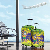Brazil Christmas Luggage Cover with Tropical Santa Tribal Pattern National Colors and Merry Christmas Text Design - Wonder Print Shop