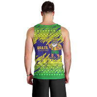 Brazil Christmas Men Tank Top with Tropical Santa Tribal Pattern National Colors and Merry Christmas Text Design - Wonder Print Shop