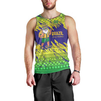 Brazil Christmas Men Tank Top with Tropical Santa Tribal Pattern National Colors and Merry Christmas Text Design - Wonder Print Shop