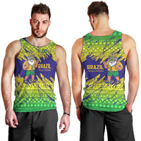 Brazil Christmas Men Tank Top with Tropical Santa Tribal Pattern National Colors and Merry Christmas Text Design - Wonder Print Shop