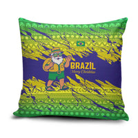 Brazil Christmas Pillow Cover with Tropical Santa Tribal Pattern National Colors and Merry Christmas Text Design - Wonder Print Shop