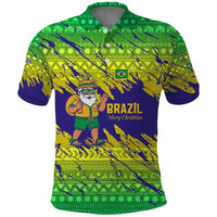 Brazil Christmas Polo Shirt with Tropical Santa Tribal Pattern National Colors and Merry Christmas Text Design - Wonder Print Shop