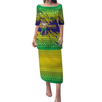 Brazil Christmas Puletasi with Tropical Santa Tribal Pattern National Colors and Merry Christmas Text Design - Wonder Print Shop