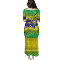 Brazil Christmas Puletasi with Tropical Santa Tribal Pattern National Colors and Merry Christmas Text Design - Wonder Print Shop