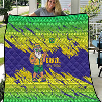 Brazil Christmas Quilt with Tropical Santa Tribal Pattern National Colors and Merry Christmas Text Design - Wonder Print Shop