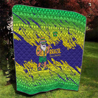 Brazil Christmas Quilt with Tropical Santa Tribal Pattern National Colors and Merry Christmas Text Design - Wonder Print Shop