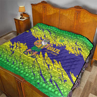 Brazil Christmas Quilt with Tropical Santa Tribal Pattern National Colors and Merry Christmas Text Design - Wonder Print Shop