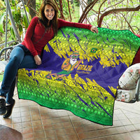 Brazil Christmas Quilt with Tropical Santa Tribal Pattern National Colors and Merry Christmas Text Design - Wonder Print Shop