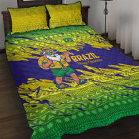 Brazil Christmas Quilt Bed Set with Tropical Santa Tribal Pattern National Colors and Merry Christmas Text Design - Wonder Print Shop