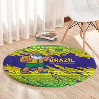 Brazil Christmas Round Carpet with Tropical Santa Tribal Pattern National Colors and Merry Christmas Text Design - Wonder Print Shop